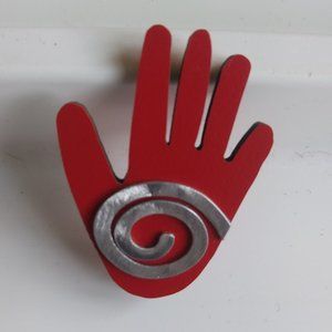 Artisan Handmade | Red Laminate Hand Whimsical Pin